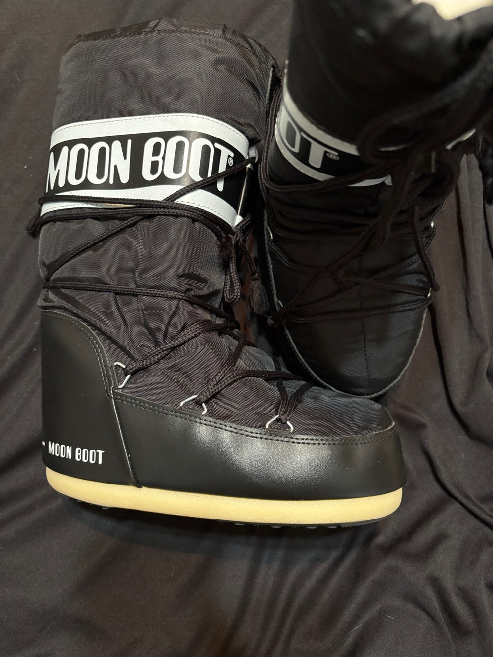 Moon Boot Black Winter Lace-Up Boots with Cream Sole